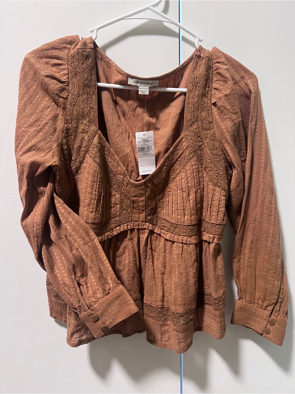 XS Copper Peplum American Eagle Lace Trim Women's Top